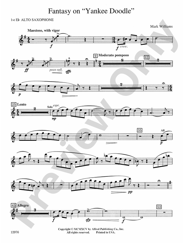 Fantasy on "Yankee Doodle" Eflat Alto Saxophone Eflat Alto