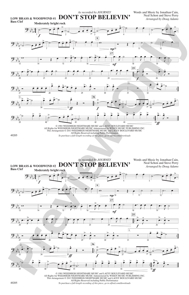 Don't Stop Believin': Low Brass & Woodwinds #1 - Bass Clef