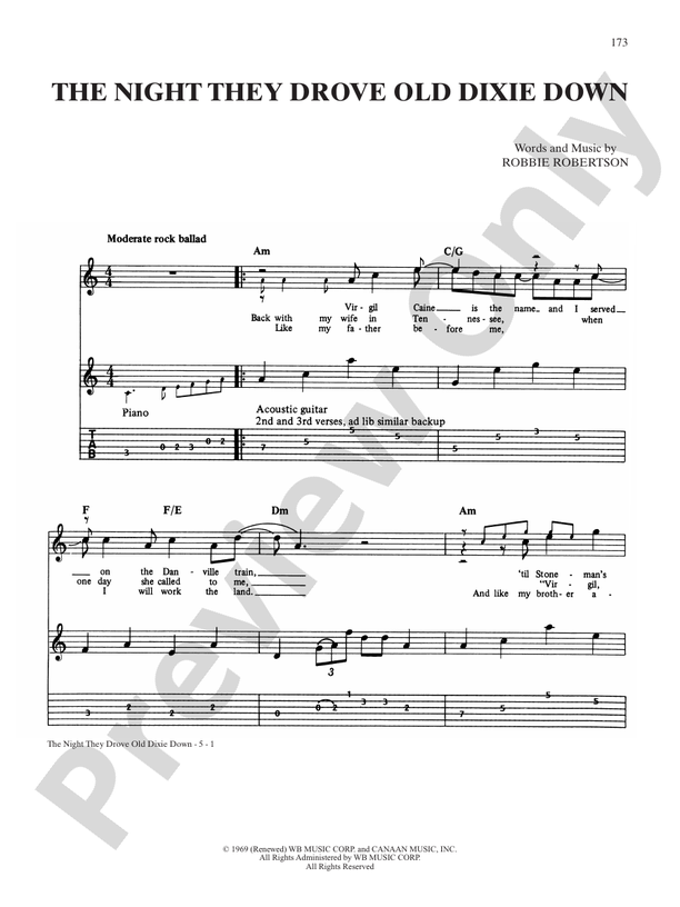 The Night They Drove Old Dixie Down: Guitar: The Band - Digital Sheet ...