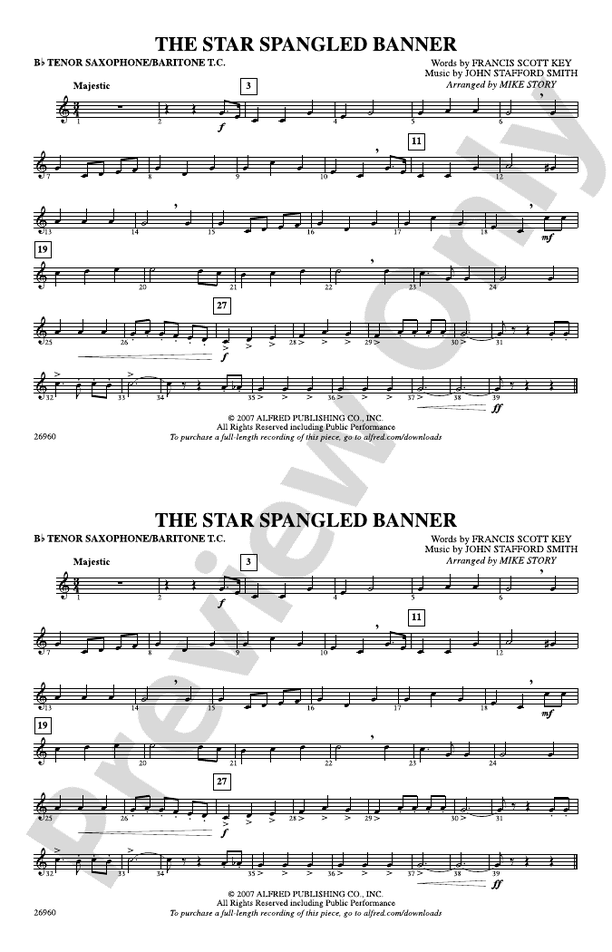 The Star-Spangled Banner: Bb Tenor Saxophone/Bartione Treble Clef