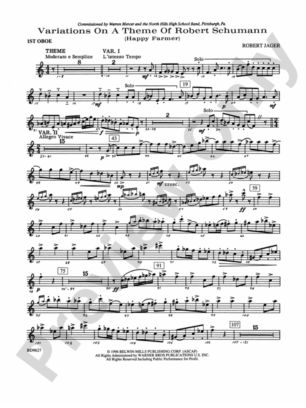 Variations on a Theme of Robert Schumann Oboe Oboe Part Digital