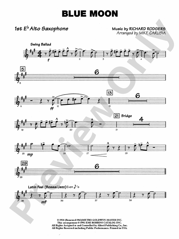 Blue Moon Eflat Alto Saxophone Eflat Alto Saxophone Part Digital