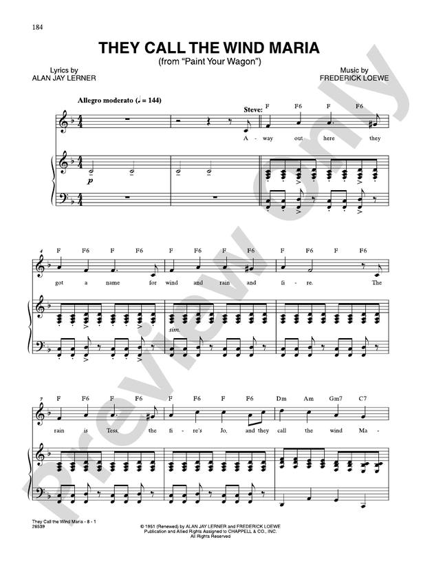 They Call The Wind Mariah Lyrics Paint Your Wagon They Call the Wind Maria (From "Paint Your Wagon"): Voice: Frederick