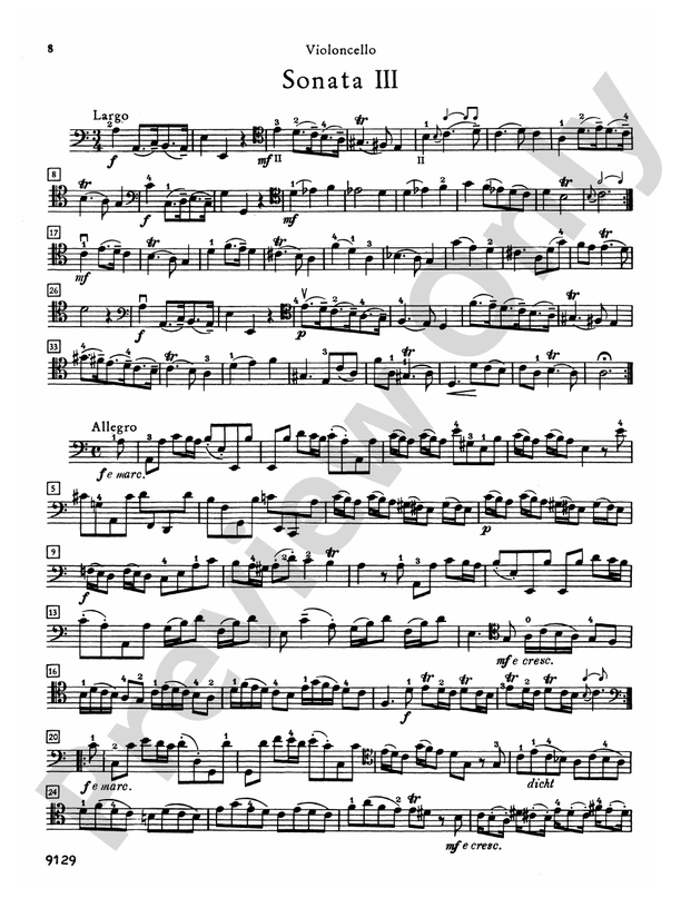 Vivaldi Six Sonatas for Cello and Basso Continuo Sonata No. 3, A