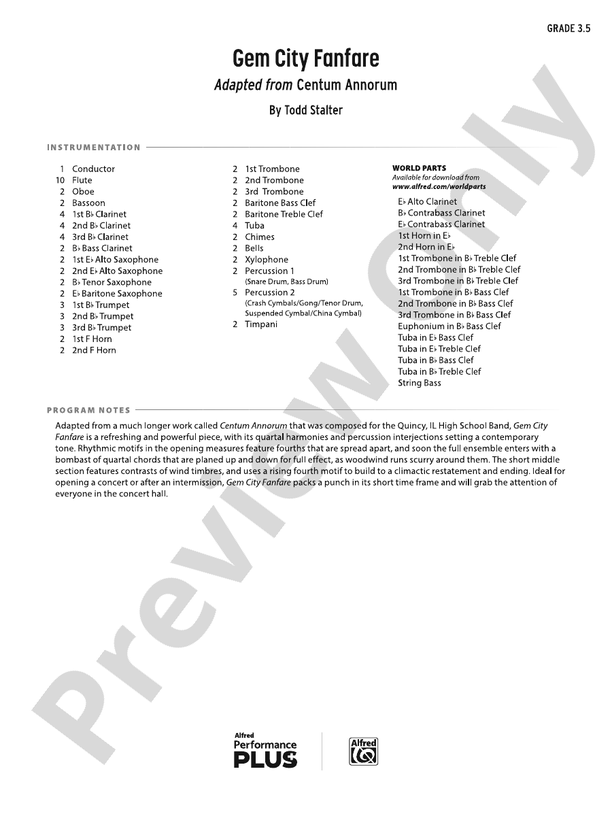 Gem City Fanfare Concert Band Conductor Score & Parts Todd Stalter