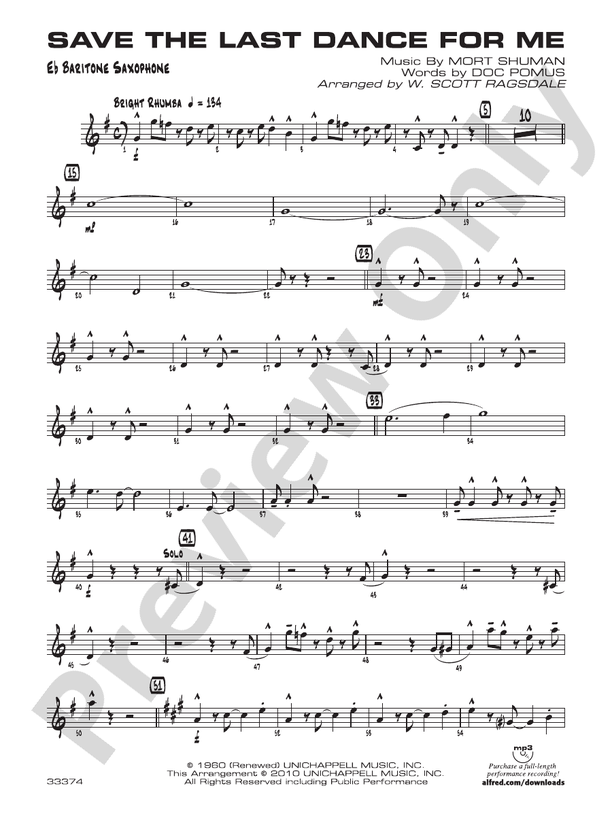 Save the Last Dance for Me Eflat Baritone Saxophone Eflat Baritone