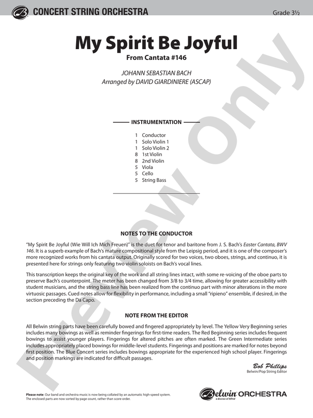 My Spirit Be Joyful (from Cantata No. 146): Score