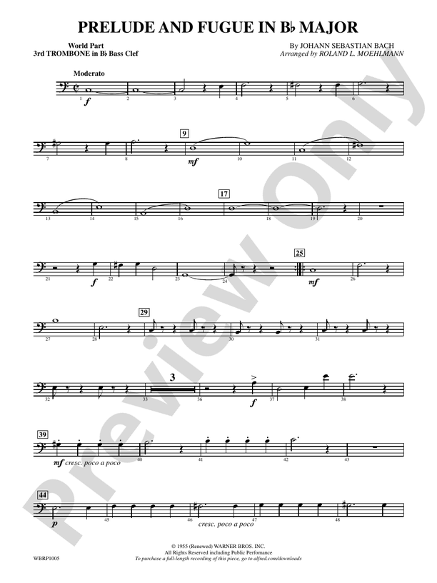 Prelude And Fugue In B-Flat Major: (wp) 3rd B-flat Trombone B.C.: (wp ...