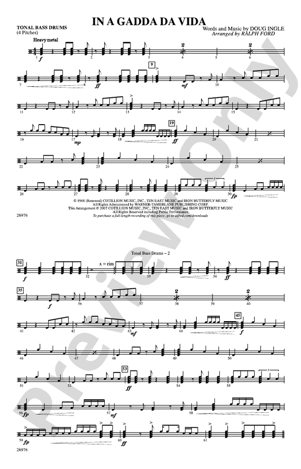 In A Gadda Da Vida Tonal Bass Drum Tonal Bass Drum Part Digital