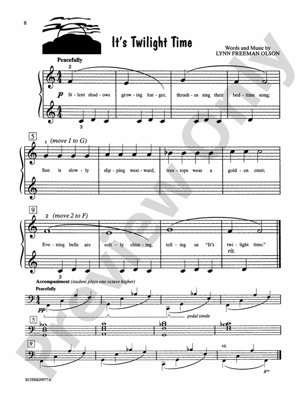 It's Twilight Time - Piano Solo with Lyrics (with Optional Duet Accompaniments)