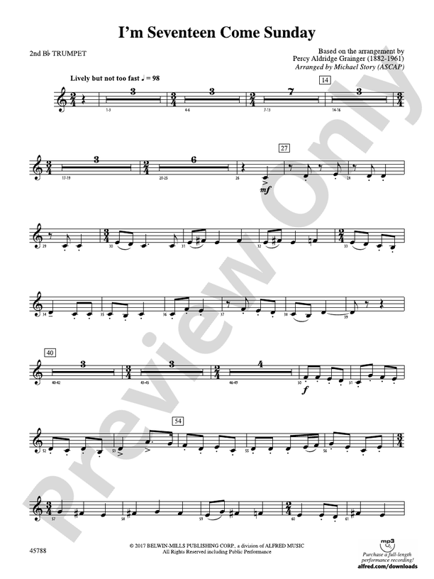 I'm Seventeen Come Sunday: 2nd B-flat Trumpet
