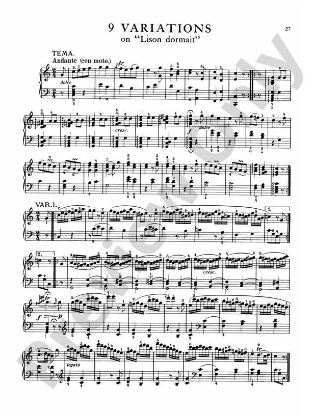 Mozart Variations, Complete 9 Variations on "Lison dormait", K. 264 Part Digital Sheet Music