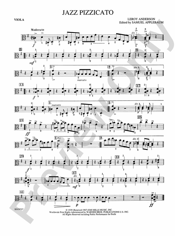 Jazz Pizzicato Viola Viola Part Digital Sheet Music Download