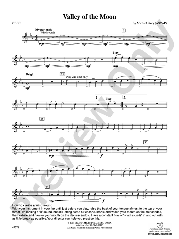Valley of the Moon Oboe Oboe Part Digital Sheet Music Download
