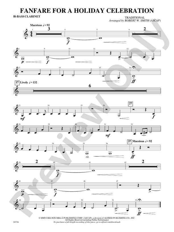 Fanfare for a Holiday Celebration: B-flat Bass Clarinet: B-flat Bass ...