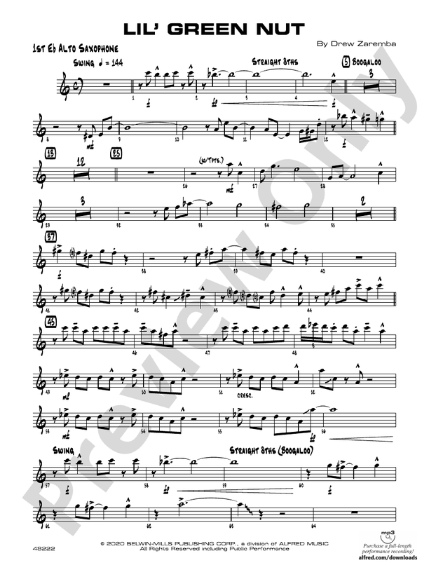 Lil' Green Nut Eflat Alto Saxophone Eflat Alto Saxophone Part