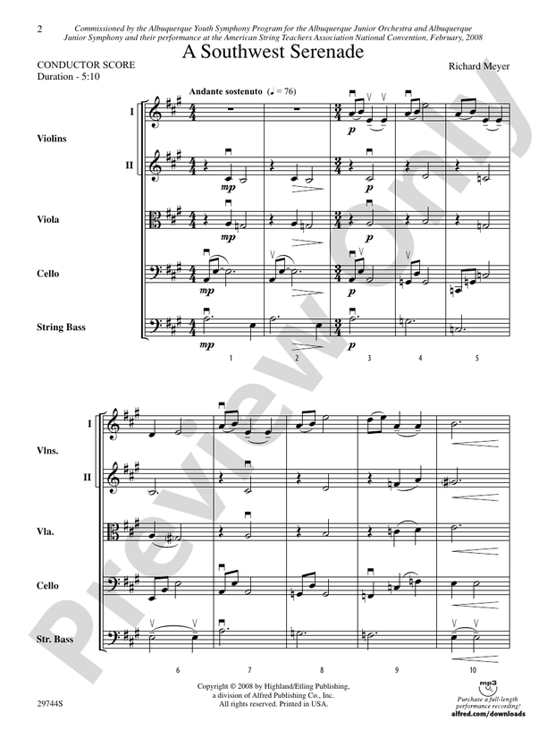 A Southwest Serenade String Orchestra Conductor Score & Parts Richard