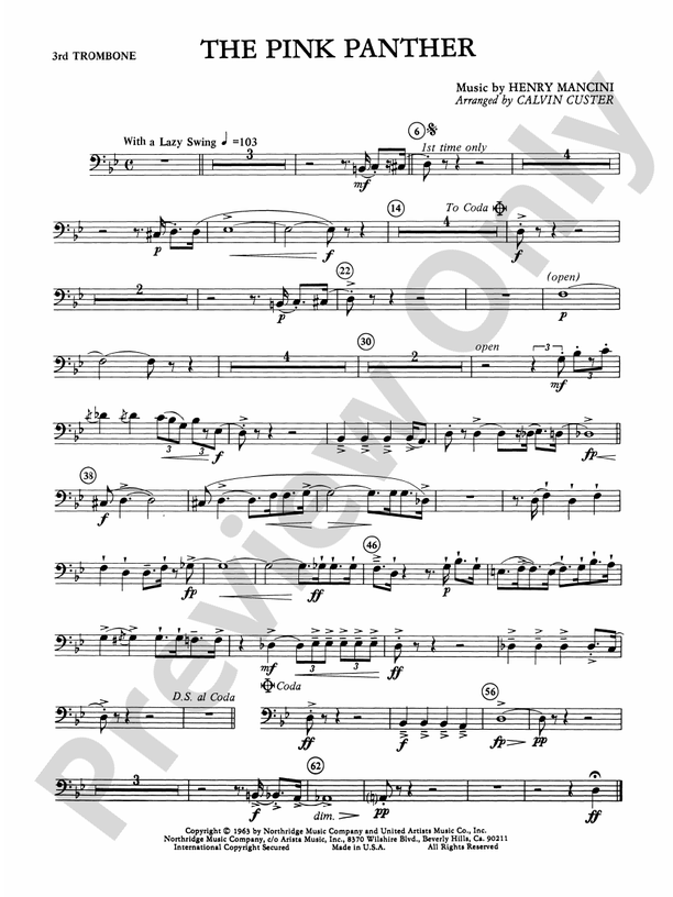 The Pink Panther 3rd Trombone 3rd Trombone Part Digital Sheet Music