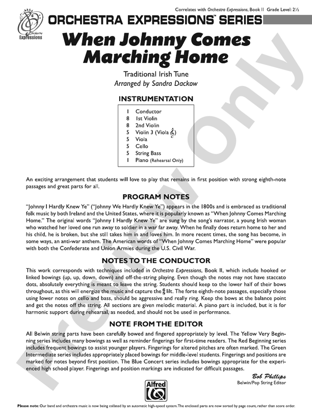 When Johnny Comes Marching Home Mitch Miller When Johnny Comes Marching Home: Score: String Orchestra Score