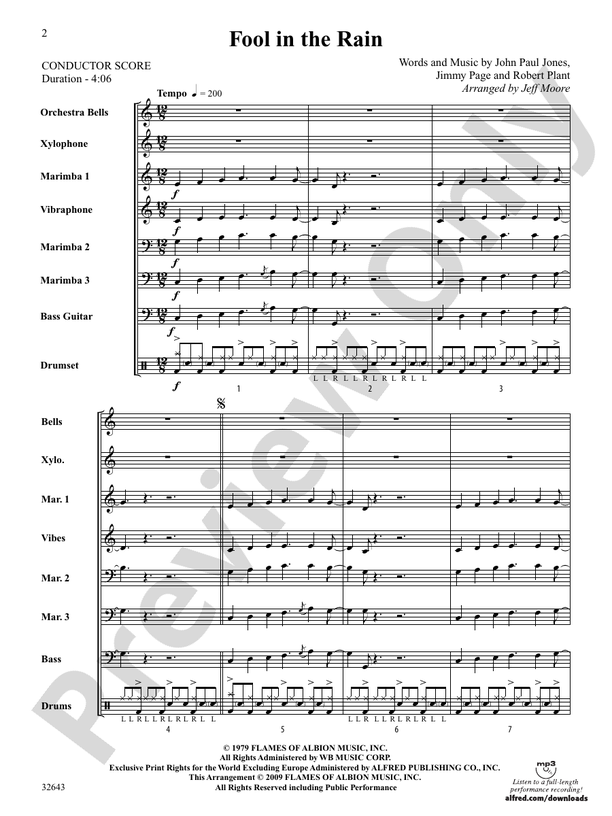 Fool in the Rain Percussion Ensemble Led Zeppelin Digital Sheet