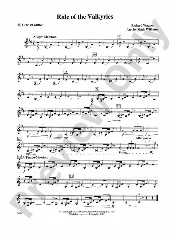 Ride of the Valkyries Eflat Alto Eflat Alto Part Digital Sheet Music