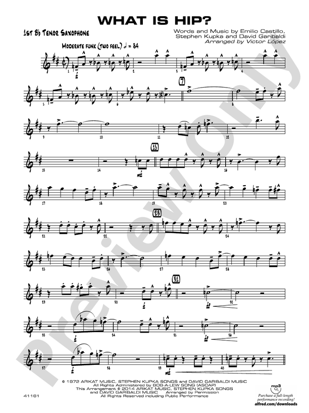 What Is Hip Bflat Tenor Saxophone Bflat Tenor Saxophone Part