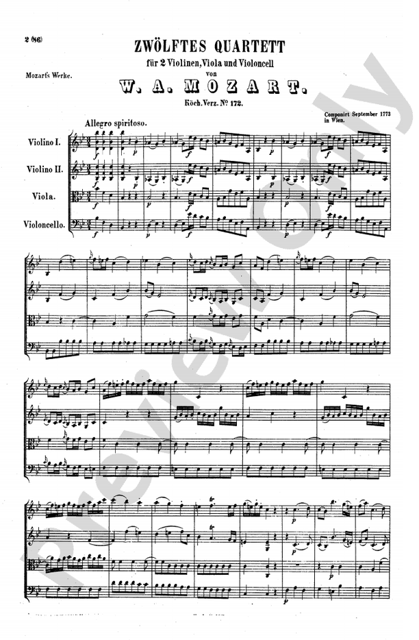 Mozart String Quartets String Quartet in B flat Major, K. 172 Part