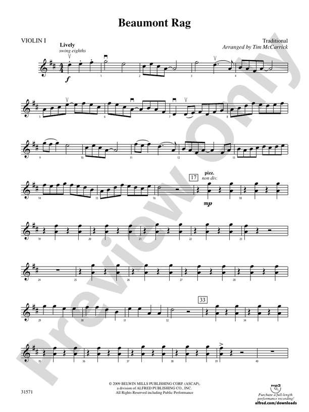 Beaumont Rag 1st Violin 1st Violin Part Digital Sheet Music