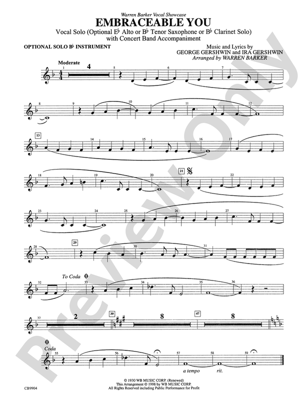 Embraceable You: Optional Solo Bb: Optional Solo Bb Part - Digital Sheet  Music Download