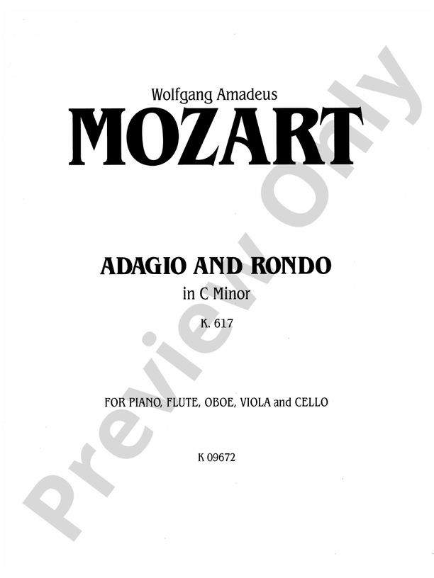 Mozart Adagio and Rondo, in C Minor (K. 617) Chamber Quintet Score