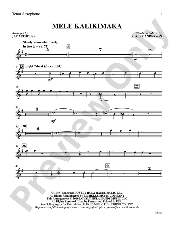 Mele Kalikimaka: B-flat Tenor Saxophone
