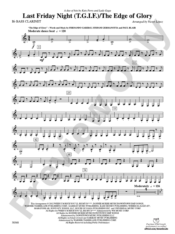 Last Friday Night (T.G.I.F) / The Edge of Glory Bflat Bass