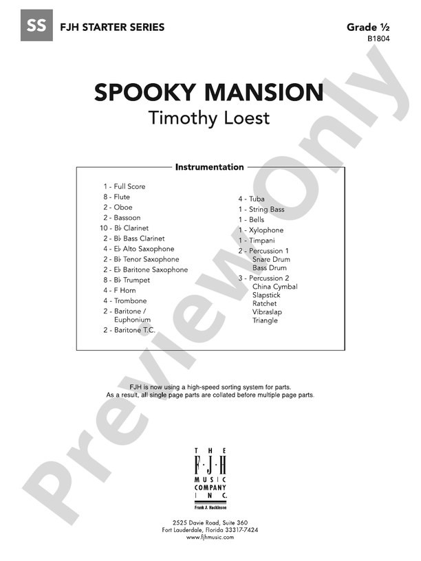 Spooky Mansion: Concert Band Conductor Score & Parts: Timothy Loest ...