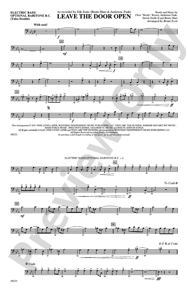 Leave the Door Open: Electric Bass: Electric Bass Part - Digital Sheet ...