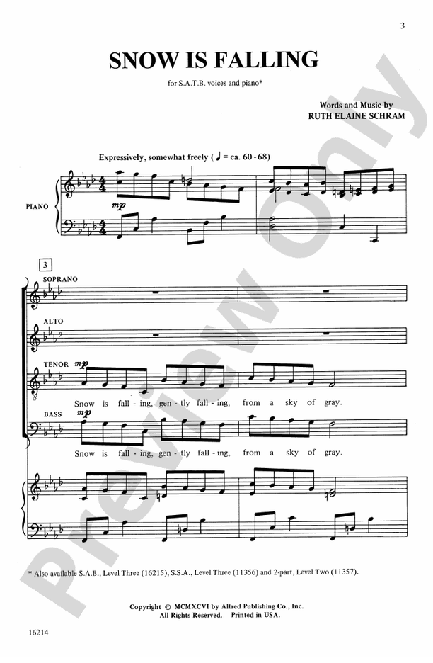 Snow Is Falling SATB Choral Octavo Ruth Elaine Schram Digital Sheet