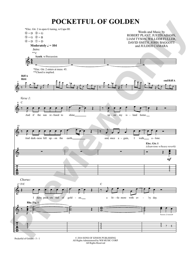 Pocketful of Golden Guitar Robert Plant Digital Sheet Music Download