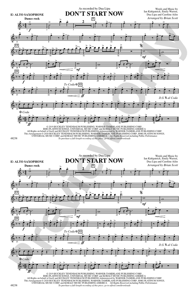 Don&rsquo;t Start Now: E-flat Alto Saxophone: E-flat Alto Saxophone Part 