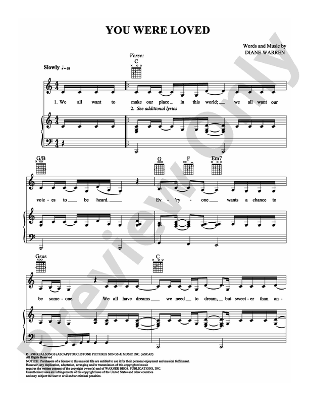 You Were Loved: Piano/Vocal/Chords: Whitney Houston Digital