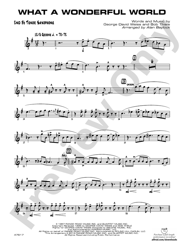 What a Wonderful World 2nd Bflat Tenor Saxophone 2nd Bflat Tenor