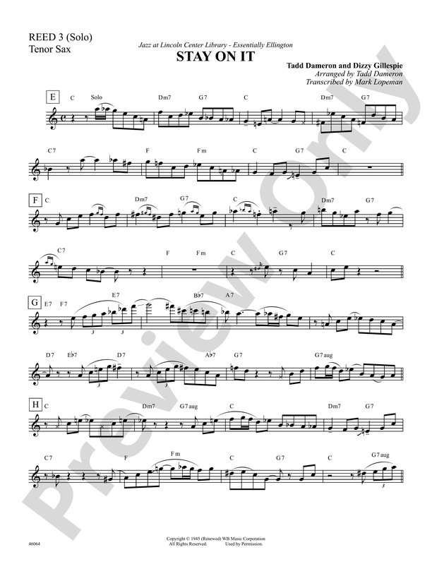 Stay On It Solo Tenor Saxophone Solo Tenor Saxophone Part Digital