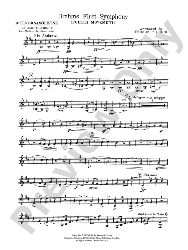 Brahms's 1st Symphony, 4th Movement: B-flat Tenor Saxophone