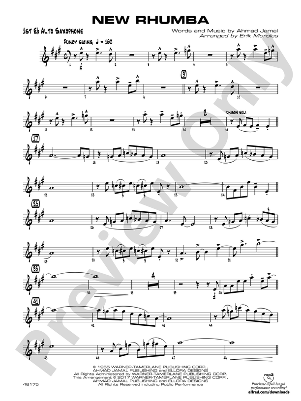 New Rhumba E Flat Alto Saxophone E Flat Alto Saxophone Part Digital Sheet Music Download 