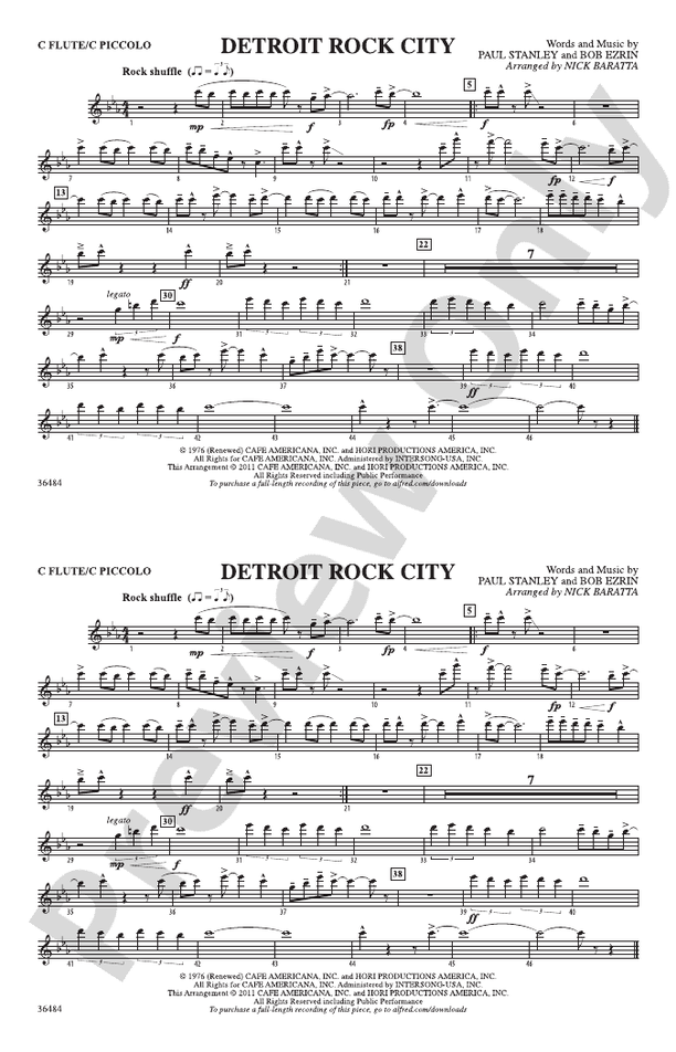 Detroit Rock City Flute Flute Part Digital Sheet Music Download