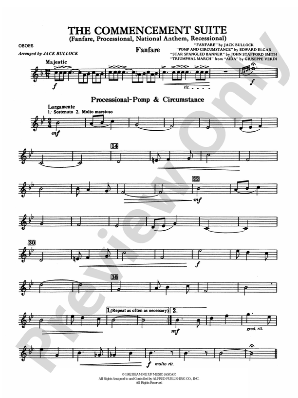 Commencement Suite (featuring a Fanfare, Processional, The National Anthem  and a Recessional): Oboe: Oboe Part - Digital Sheet Music Download