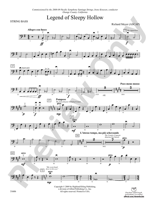 Legend of Sleepy Hollow String Bass String Bass Part Digital Sheet