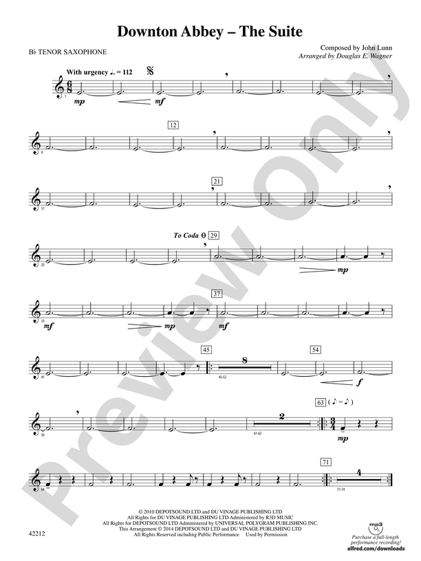 Downton Abbey -- The Suite: B-flat Tenor Saxophone