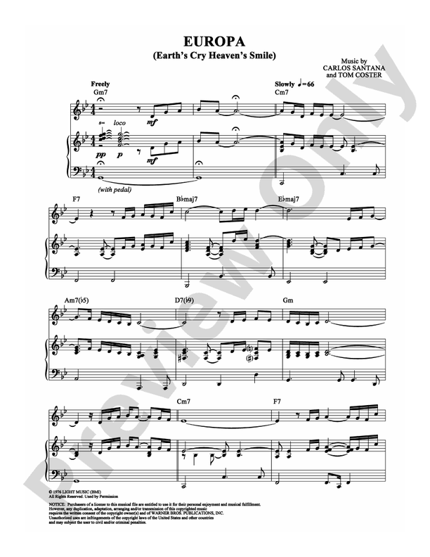 Gato Barbieri Europa Earth's Cry Heaven's Smile Europa (Earth's Cry Heaven's Smile): Piano/Vocal/Chords: Gato Barbieri