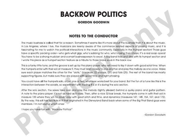 Backrow Politics: Score