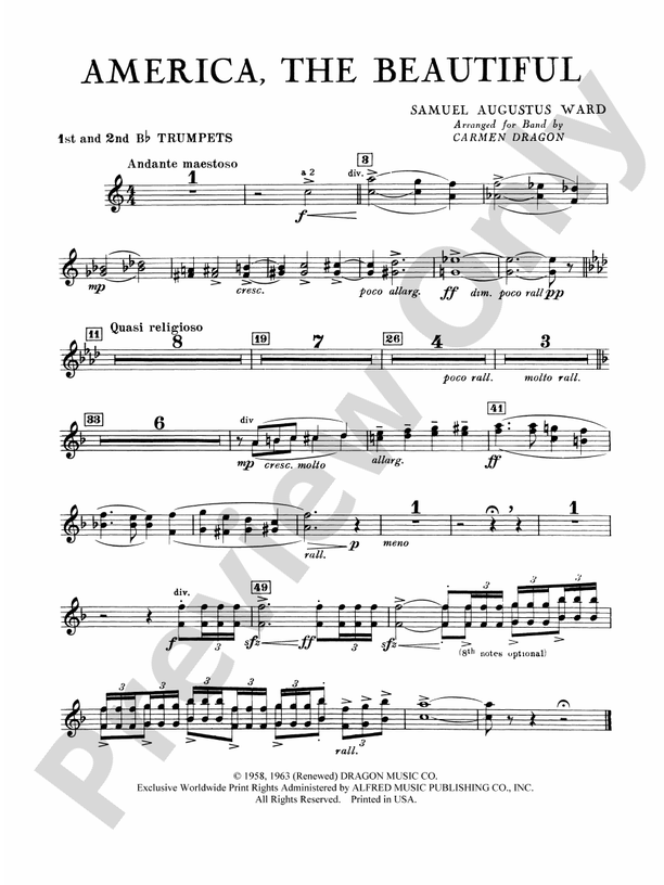 America The Beautiful: 1st & 2nd B-flat Trumpets: 1st & 2nd B-flat ...