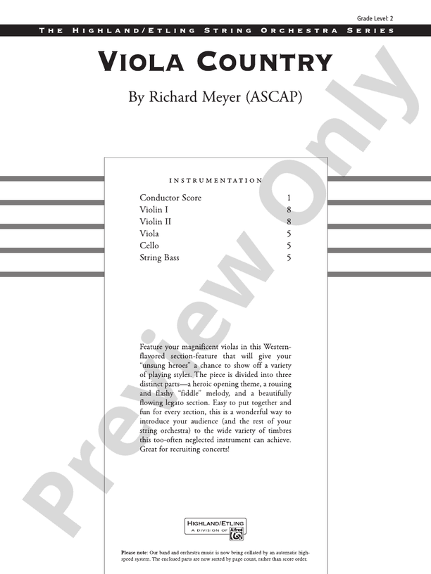 Viola Country String Orchestra Conductor Score & Parts Richard Meyer